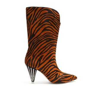 Attico + Zebra-Stripe Calf-Hair and Crystal Boots
