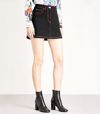 Versus Versace + Contrast-Stitched Contrast Stretch-Denim Skirt