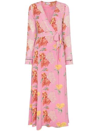 Ganni + Pink Floral Marceau Georgette Midi Dress