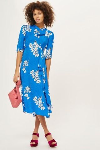 Topshop + Floral Print Jacquard Midi Dress