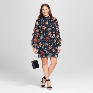 Who What Wear + Plus Size Frill Sleeve Shift Dress