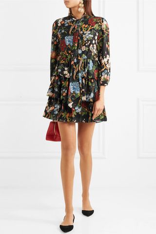 Alice and Olivia + Breann Tiered Floral-Print Satin-Crepe Dress