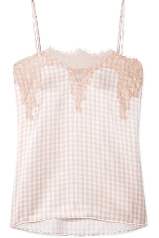 Cami NYC + The Sweetheart Lace-Trimmed Gingham Silk-Charmeuse Camisole