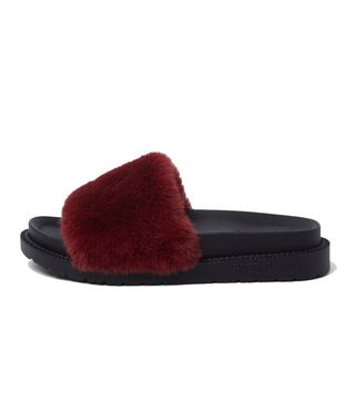 River Island + Red Faux Fur Sliders