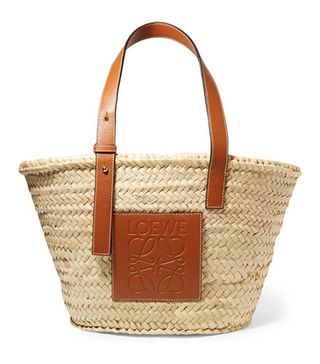 Loewe + Medium Leather-Trimmed Woven Raffia Tote