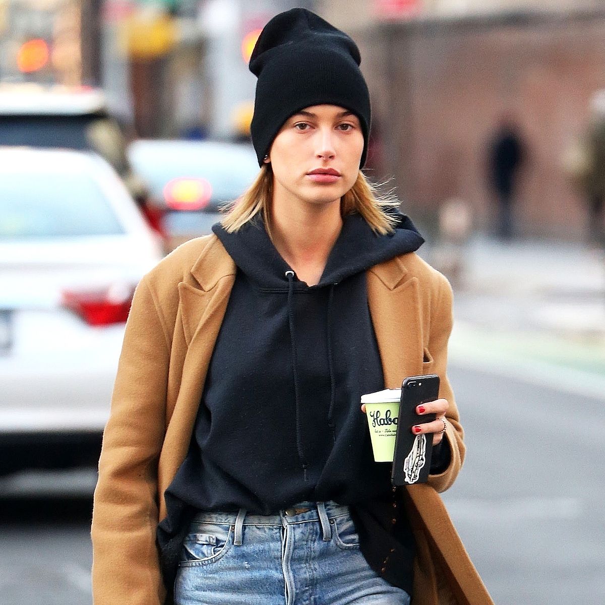 Hailey baldwin camel outlet coat