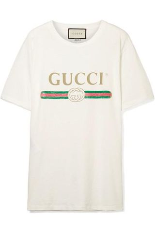 Gucci + Appliquéd Distressed Printed Cotton-Jersey T-Shirt