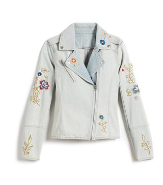 Candie's + Embroidered Jean Moto Jacket
