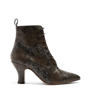 Alexa Chung + Victorian Snakeskin-Effect Leather Lace-Up Boots