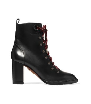 Aquazzura + Hiker Lace-up Studded Leather Ankle Boots