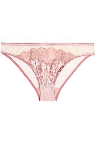 Stella McCartney + Lace-Trimmed Mesh and Leopard-Print Satin Low-Rise Briefs
