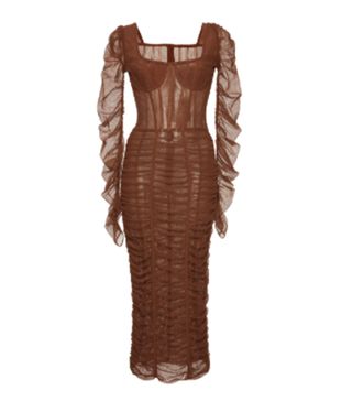 Dolce & Gabbana + Long Sleeve Ruched Dress