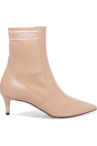 Fendi + Leather Ribbed Stretch-Knit Sock Boots