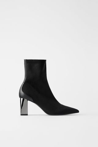 Zara + Metallic Heel Stretch Ankle Boots