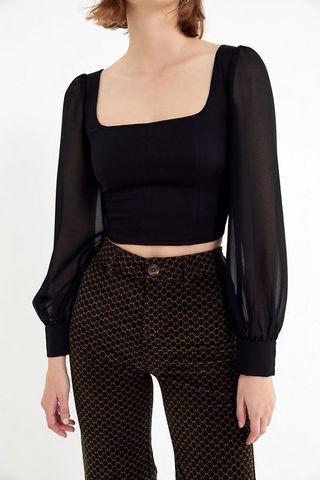 Urban Outfitters + UO Lena Sheer Sleeve Square-Neck Blouse