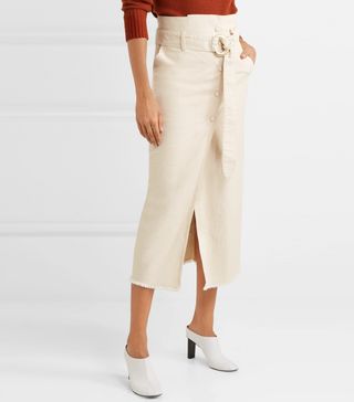 Nanushka + Tuli Belted Denim Midi Skirt