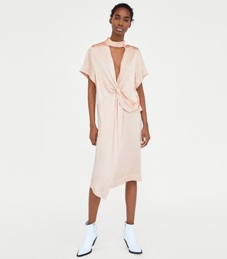 Zara + Knotted Dress With Button