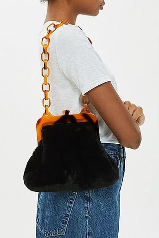 Topshop + Faux Fur Frame Tortoiseshell Shoulder Bag