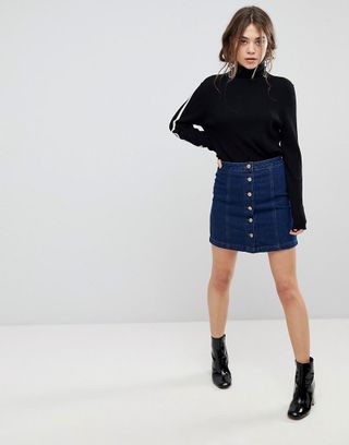 New Look + A Line Button Through Denim Skirt