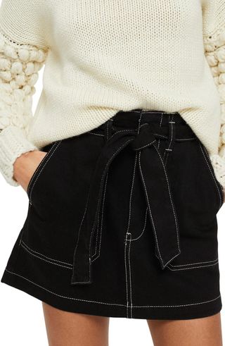 Topshop + Stitch Detail Belted Denim Skirt