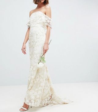ASOS Edition + Bandeau Wedding Maxi Dress in Floral Lace