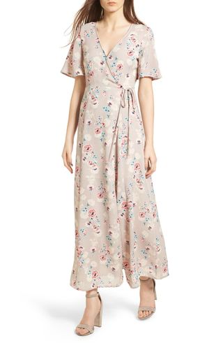 Lush + Floral Print Wrap Maxi Dress