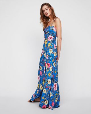 Express + Floral Tie Front Cutout Maxi Dress
