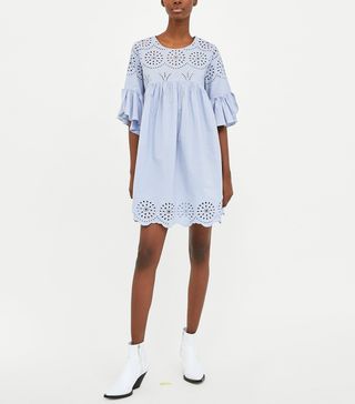 Zara + Embroidered Dress With Perforations