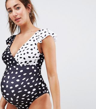 ASOS + Maternity Frill Sleeve Wrap Swimsuit