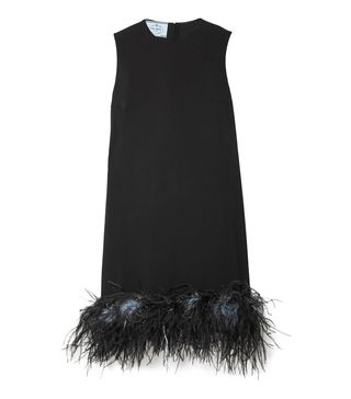 Prada + Feather-Trimmed Crepe de Chine Dress