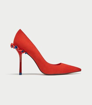 Zara + Leather High Heel Court Shoes With Ruffle Trims