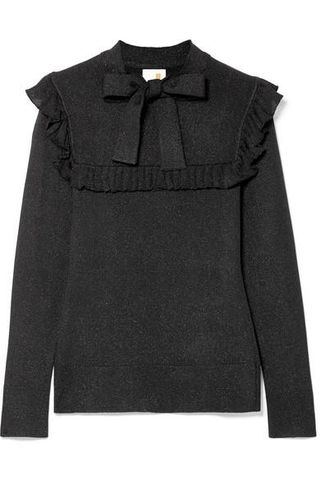 JoosTricot + Ruffled Pussy-Bow Lurex Sweater