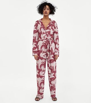 Zara + Floral Jacquard Jumpsuit