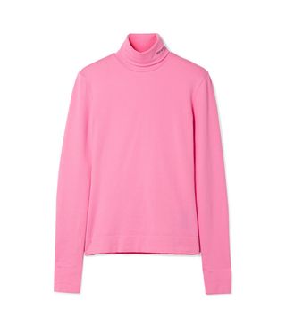 Calvin Klein 205W39NYC + Embroidered Cotton-Jersey Turtleneck Top