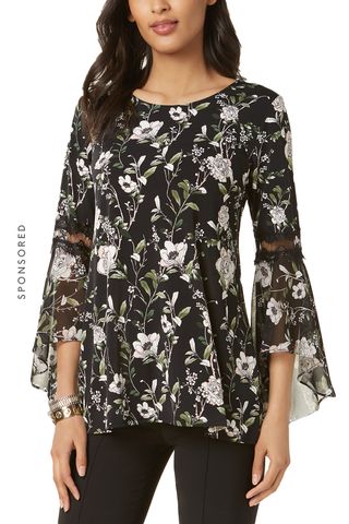 Alfani + Floral-Print Bell-Sleeve Top, Created for Macy's