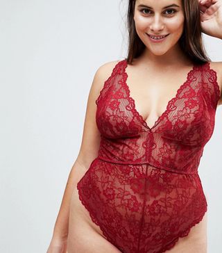 ASOS Curve + Blair High Leg Lace Body With Lace Up Back