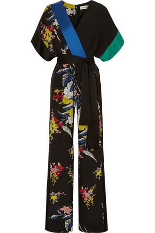 Diane Von Furstenberg + Wrap-Effect Floral-Print Silk Crepe de Chine Jumpsuit