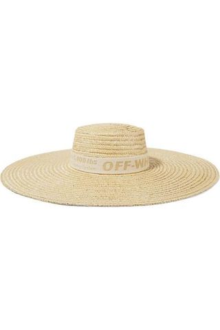 Off-White + Cotton Canvas-Trimmed Straw Sunhat