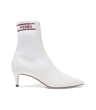 Fendi + Logo-Woven Ribbed Stretch-Knit and Leather Sock Boots