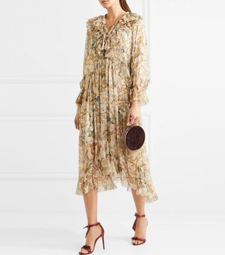 Zimmermann + Ruffled Printed Silk-Georgette Midi Dress