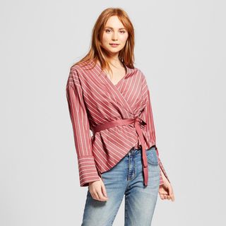 Who What Wear x Target + Long Sleeve Tie Waist Blouse