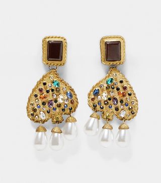 Zara + Pearl Bead and Rhinestone Earrings