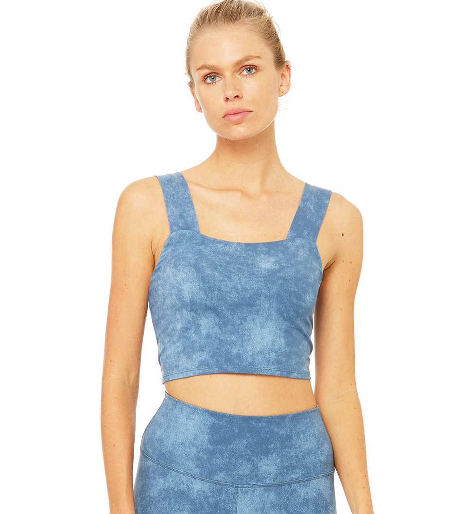 Alo + Bind Fitted Bra Tank in Denim Acid Wash