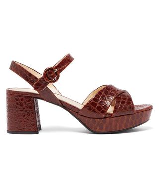 Prada + Platform Crocodile-Effect Leather Sandals