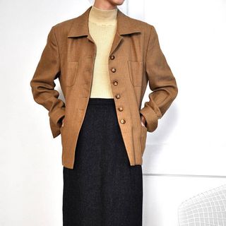 Christian Dior + '80s Tan Brown Herringbone Jacket