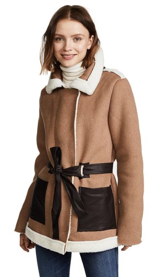 J.O.A. + Camel Coat With Shearling