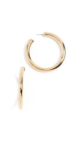 Kenneth Jay Lane + Large Gold Tube Hoop Earrings