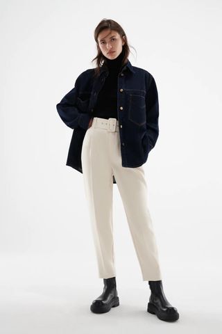 Zara + Pants With Fabric-Covered Belt