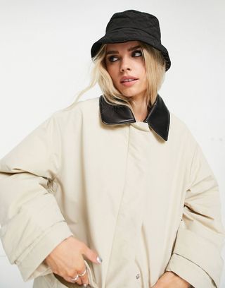 ASOS Design + Faux Leather Collared Boyfriend Trench Coat