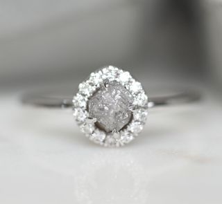 Point No Point Studio + 1 Carat Rough Diamond Halo Engagement Ring in 14k White Gold